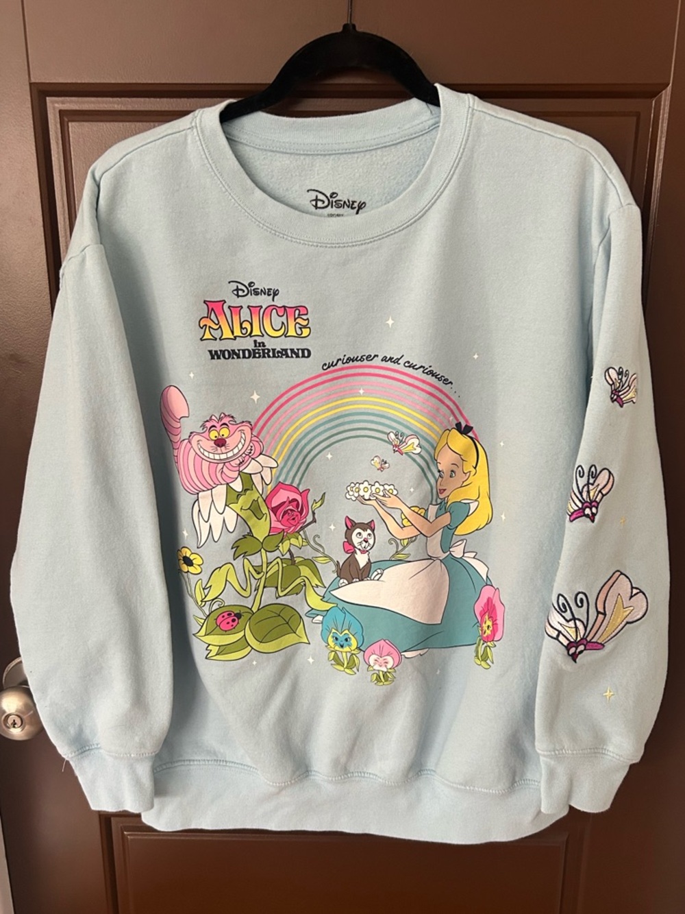 Walt Disney Alice in Wonderland Pastel Blue Graphic Sweatshirt Embroidered XL